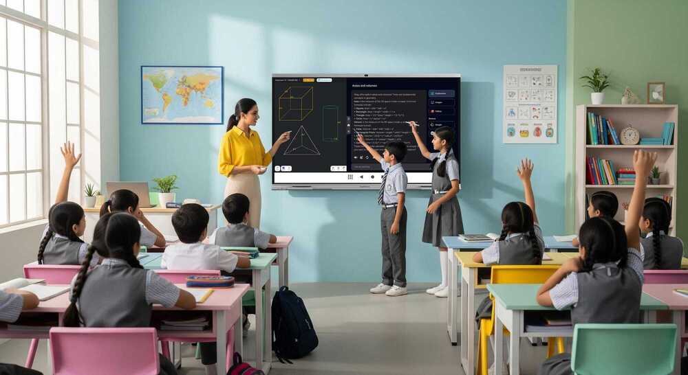 Smart classroom with interactive digital learning panel at a government school